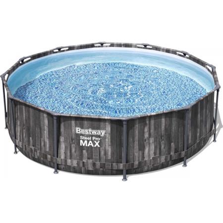 BESTWAY frame zwembad - Opalite grijs - hout look, rond zwembad Ø3,6m met filtratiepomp, bovengronds zwembad, stalen frame